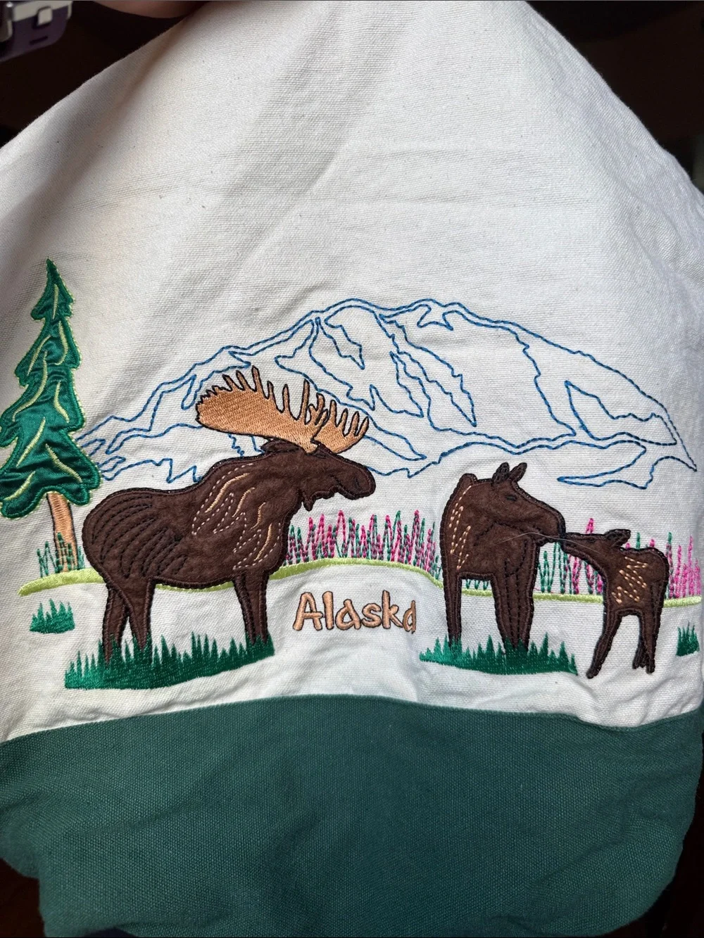 Alaska Embroidered Moose Canvas Tote Bag